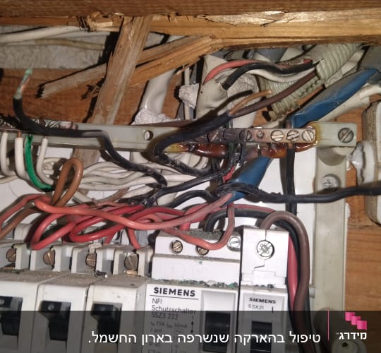 לוח חשמל עם חוטים צבעוניים ומפסקים